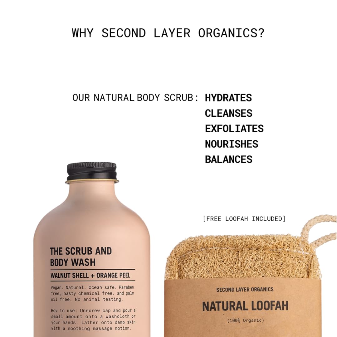 10oz Vegan Natural Body Scrub with Walnut Shells and Orange Peel Loofa Cleanser - Image 5