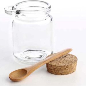 1 Pcs250ml/8.5oz Jars with Lids Glass Jars Bath Salt Container With Scoop Glass Jar With Bamboo Lid With Cork Lids & Spoons Clear Empty Glass Jars for Dry Goods, Cookie,Candy,Spice Sugar,Coffee Nuts