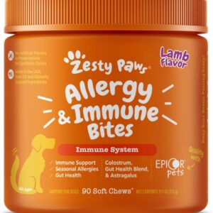 Zesty Paws Dog Allergy Relief- Dog Itching Skin Relief- Dog Probiotics for Itchy Skin and Itchy Ears- Dog Allergy Paw Relief- Dog Allergy Chews- Dog Itch Relief - Dog Skin Allergy Relief - Lamb - 90ct