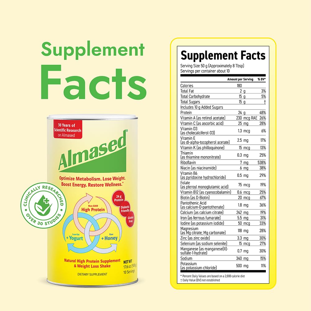Almased Protein Powder for Weight Loss Kit for Men & Women, Natural Meal Replacement Shake for Weight Loss, Supplement, 24 Grams of Protein Per Serving (Original Flavor, 2 Cans @ 17.6 oz ea + Shaker Bottle + Scoop) - Image 11
