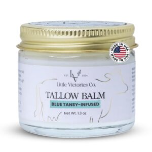 100% Grass Fed Beef Tallow for Skin - Whipped Moisturizer w/Manuka Honey (Blue Tansy)