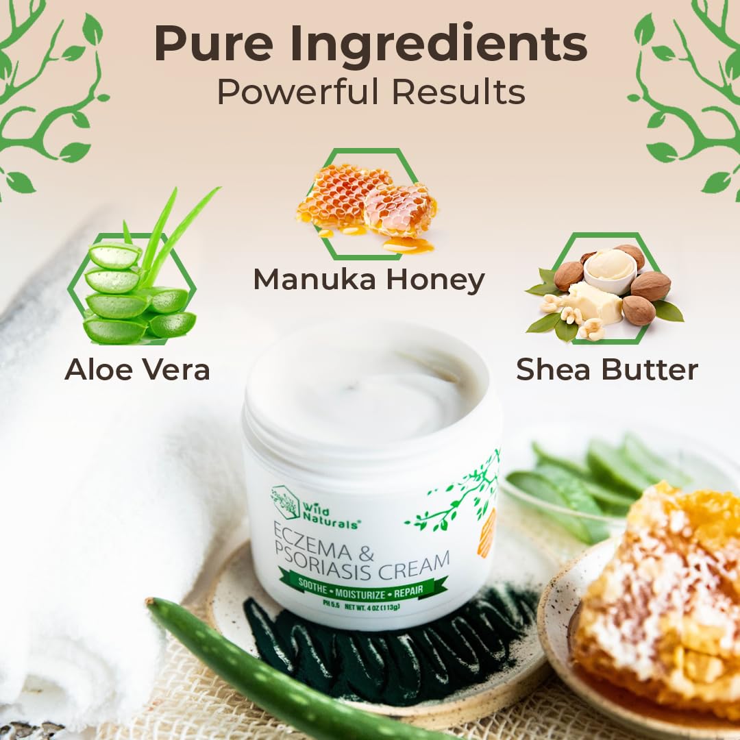 Wild Naturals Eczema & Psoriasis Cream for Dry, Itchy Skin โ Eczema Relief for Adults & Kids โ Moisturizing Psoriasis Cream with Manuka Honey - Image 4