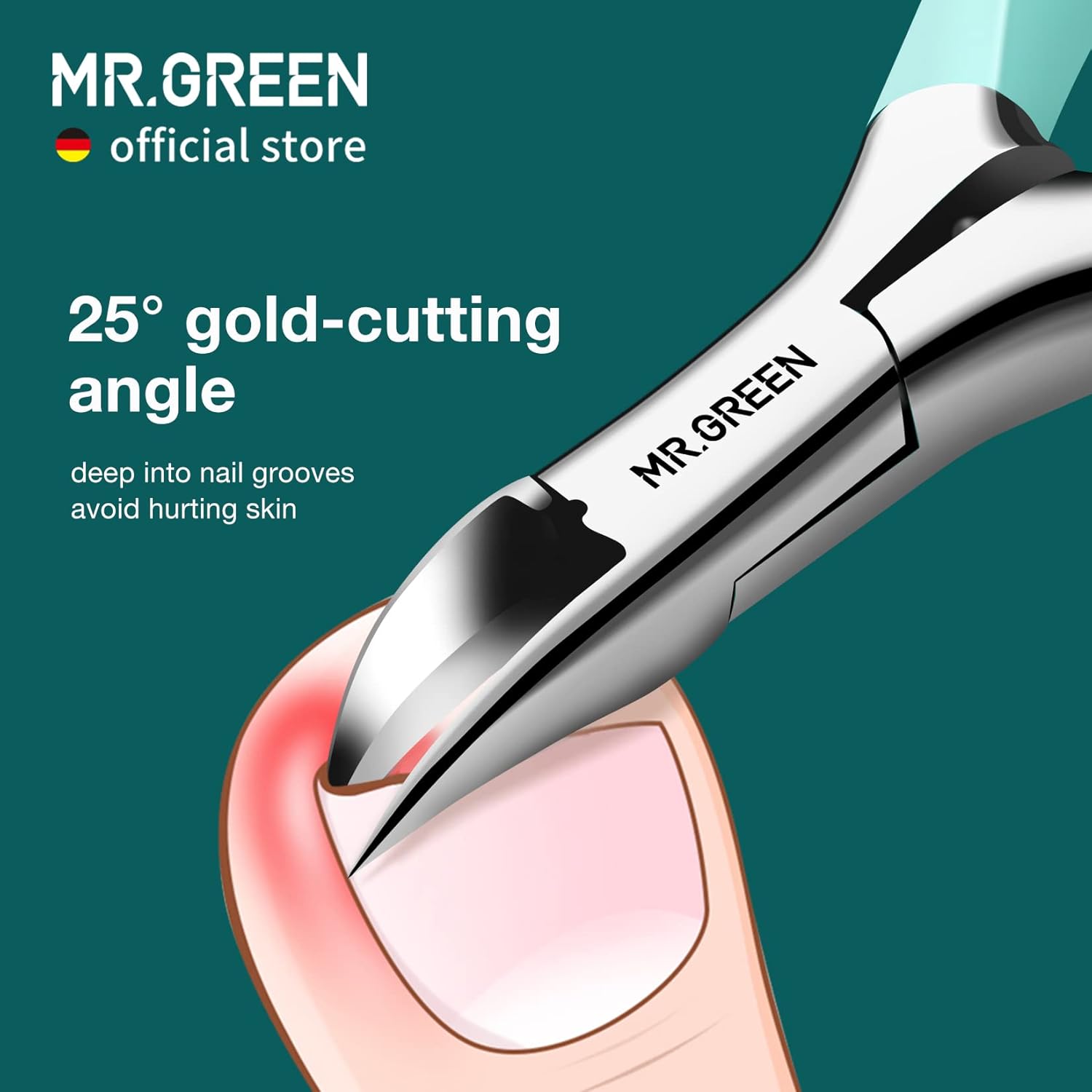 MR.GREEN Stainless Steel Toenail Clippers for Thick Hard Nails Pedicure Tool Green - Image 2