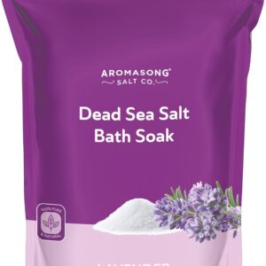 Aromasong Dead Sea Salt for Soaking with Natural Lavender Essential Oil – 14 Oz. Spa Bath Salt Fine Grain 7 Uses Per Pack - for Body Wash Scrub - Soak for Women & Men for Tired Muscles & Skin Issues