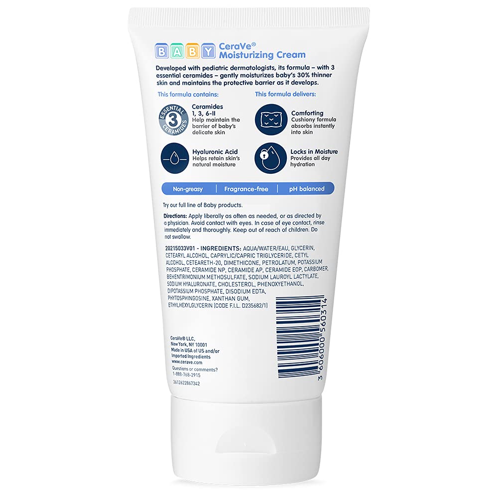 CeraVe Baby Cream, Gentle Moisturizing Cream with Hyaluronic Acid, Paraben, Phthalate, & Fragrance Free, 5 Ounce - Image 10