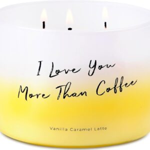 Vanilla Caramel Latte Scented Candle - Large 3 Wick Soy Candle 15.8 oz - Aromatherapy Creamy Coffee Candles for Relaxation & Stress Relief - Long Lasting Cozy Cafe Scented Candles for Women & Men