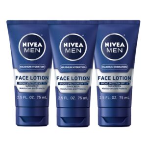 NIVEA MEN Maximum Hydration Face Lotion, Face Lotion with Broad Spectrum SPF 15 Sunscreen for Men, 3 Pack of 2.5 Fl Oz Tubes