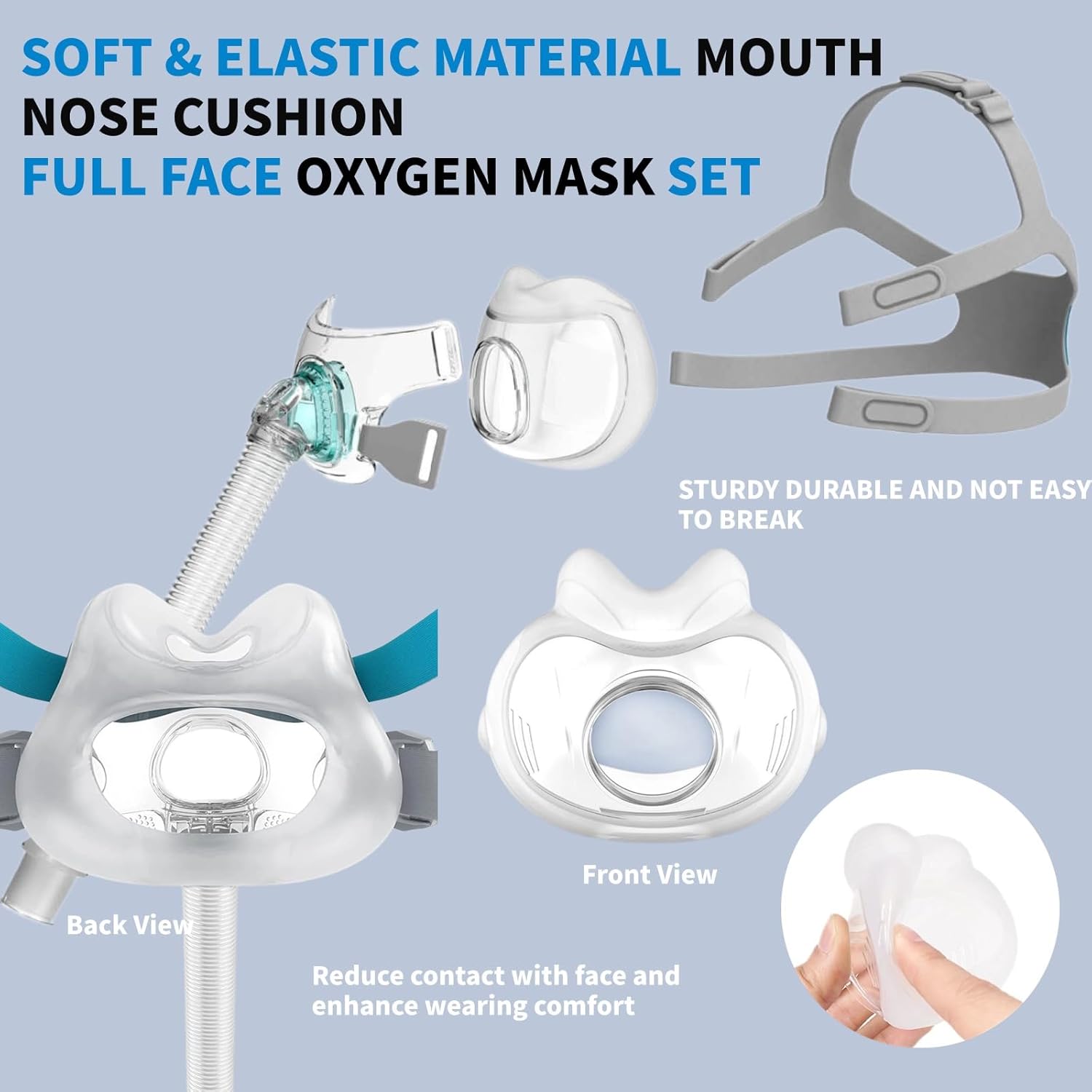 CPAP Mask, Upgrade CPAP Full Face Mask CPAP Supplies with Headgear, Elbows, Cushion and Tube, Suitable for Various Models of CPAP Machines (M) - Image 2