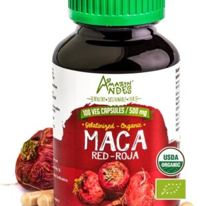 Amazon Andes Red maca Root Capsules - Female Health Supplement - Natural Energizer - USDA NOP Certified - Genitalized, Non GMO & Gluten Free - 100 Vegan Pills (1500mg per Serving) - Made in Peru