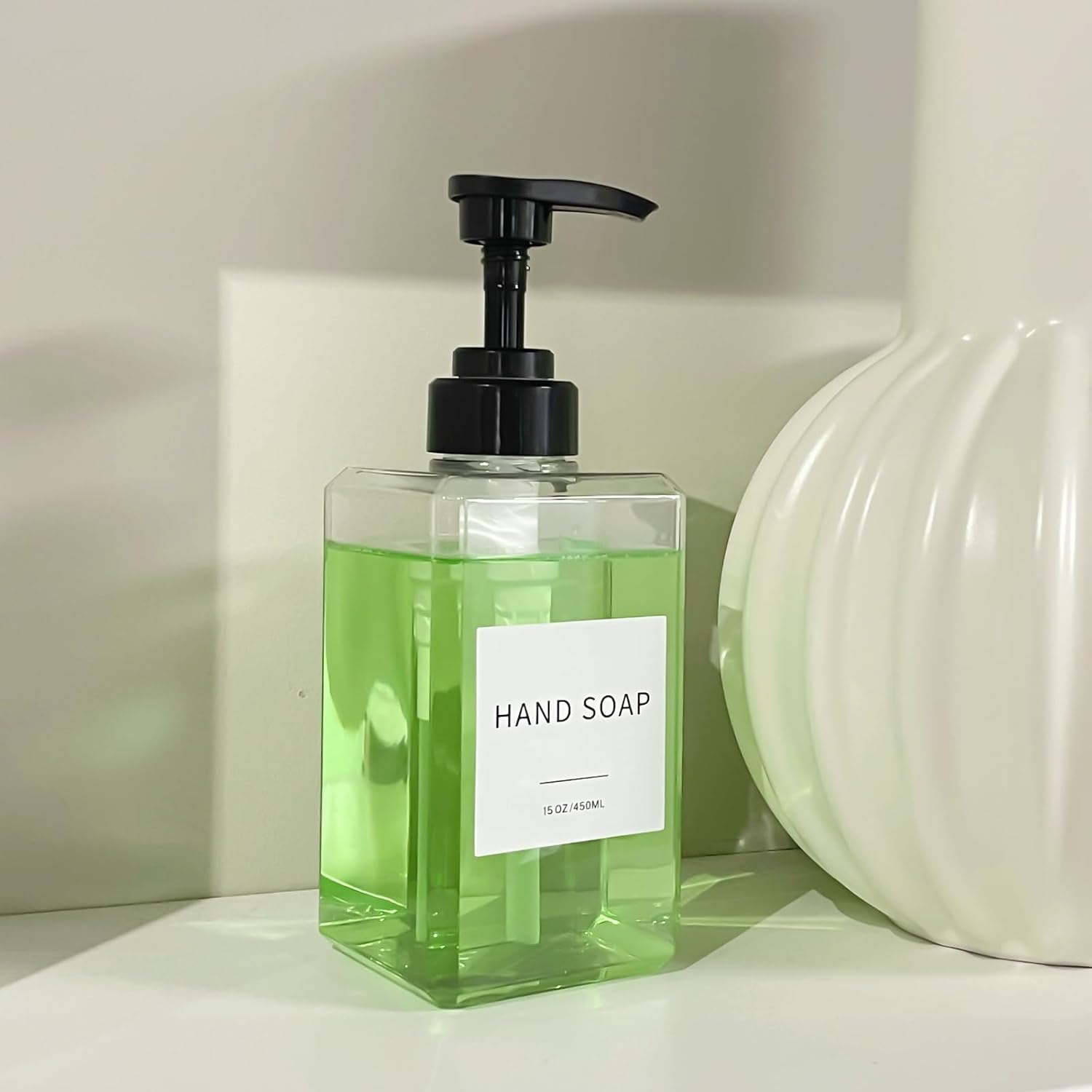 Clear 15oz Thick Plastic Soap Dispenser Set with Waterproof Labels 2 Pack - Image 6