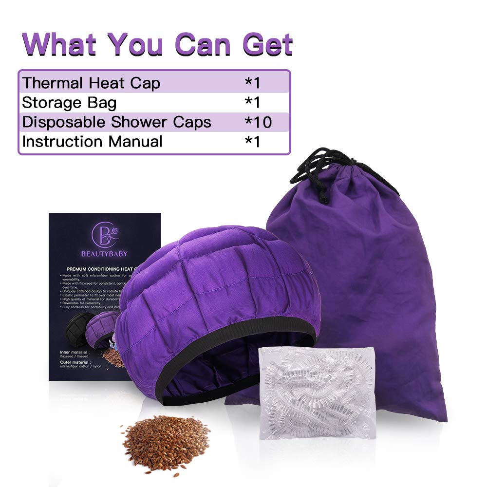 Beautybaby Cordless Deep Conditioning Heat Cap, Microwavable Treatment Steaming Heat Cap for Thermal Spa Curly Hair, 100% Natural Cotton Flaxseed Seed Interior - Image 7
