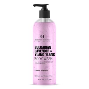 Botanic Hearth Bulgarian Lavender & Ylang Ylang Body Wash | Shower Gel - 16 fl oz with Vitamin E, Sage Leaf Extracts | Calming & Relaxing | Sulphate & Paraben Free