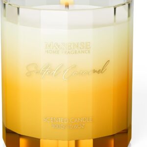 M&SENSE Salted Caramel Scented Candle - 10.6oz Organic Natural Soy Wax Non Toxic 60-Hour Slow Burning Highly Scented Candle for Home Fragrance, Holiday & Housewarming Gifts