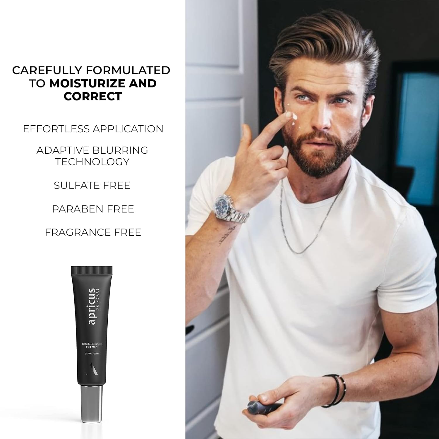 Tinted Moisturizer for Men by Apricus Skincare | Face Moisturizer Anti Aging and Anti-Redness | Dark Spot Concealer Cream and Redness Corrector | Matte Acne Face Moisturizer, 0.67 Oz, (Light) - Image 5