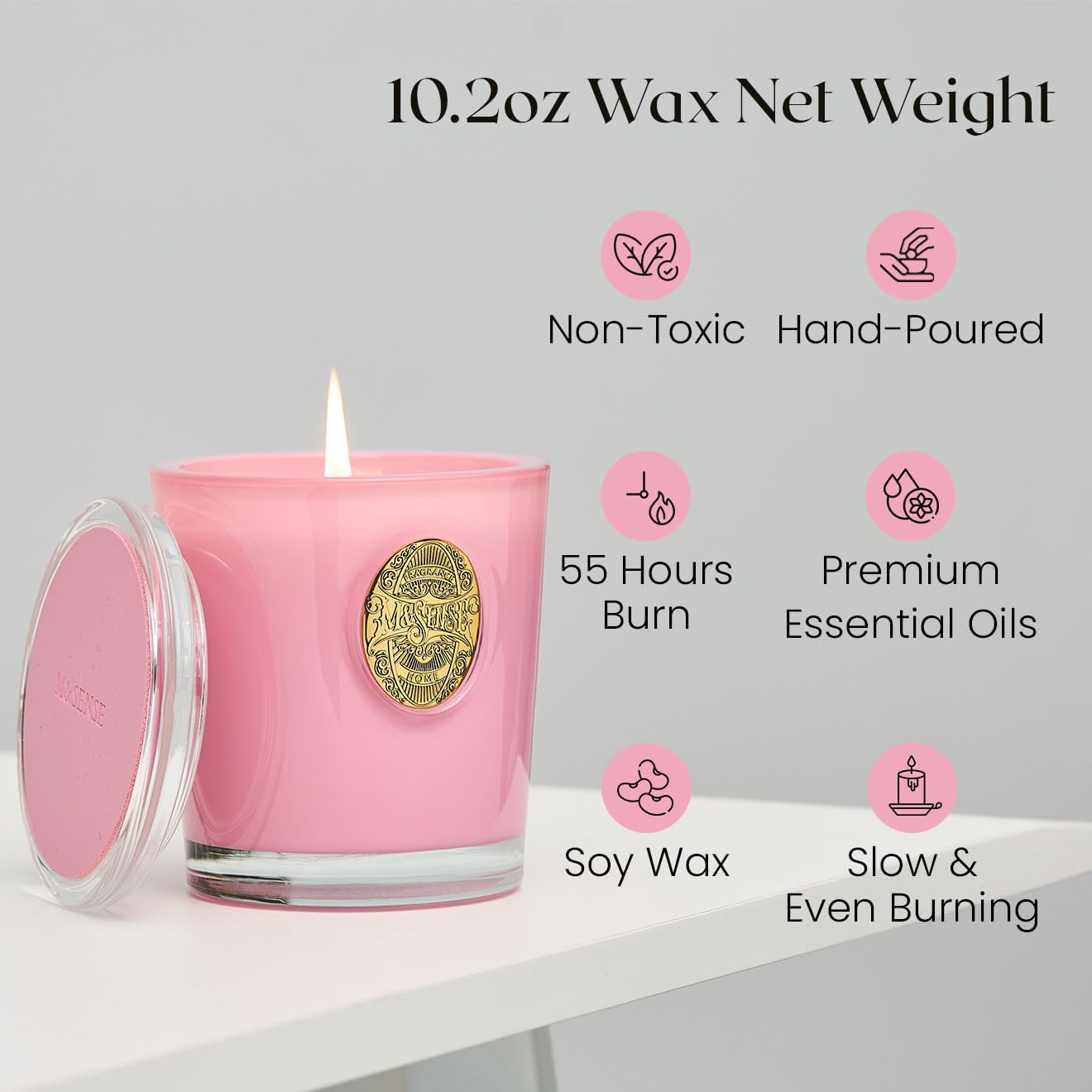 M&SENSE Natural Soy Candle| Peony Blush Pink | 10.2 oz, 55H Burn | Luxury Scented Candle for Relaxation, Gifting, Home Décor | for Bedroom, Office, Party - Image 2