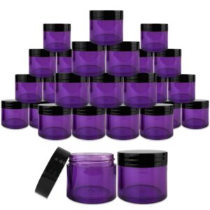 Beauticom 30g/30ml (1 fl. oz.) Double Wall Purple-Tinted Plastic Leak Proof Jars with Flat Top Lids for Creams, Lotions, Make Up, Powders, Glitters, and more... (Color: Black Lid, Pieces: 30)