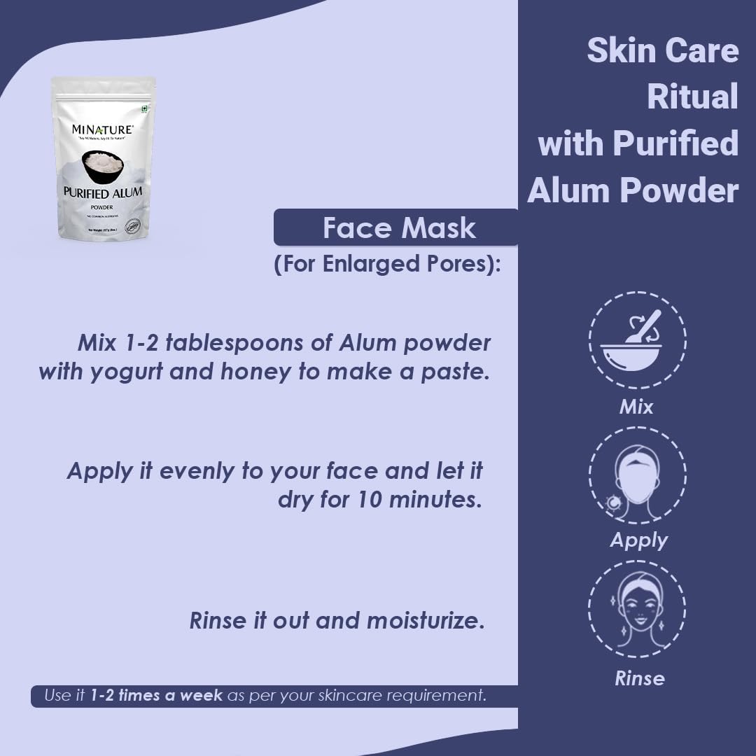 Mi Nature Alum Powder Potassium (Fitkari/Phitkari) -100% Natural Skincare for Acne, Odor Control & Water Purification Face Mask for |Pore Refining 227g |Face Pack Powder |Cruelty-Free - Image 5