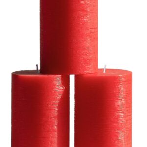 CANDWAX Large Pillar Candles 3x6 Inch – Set of 3 Unscented Dripless Red Candles, Rustic Design for Events, Weddings, Home Styling