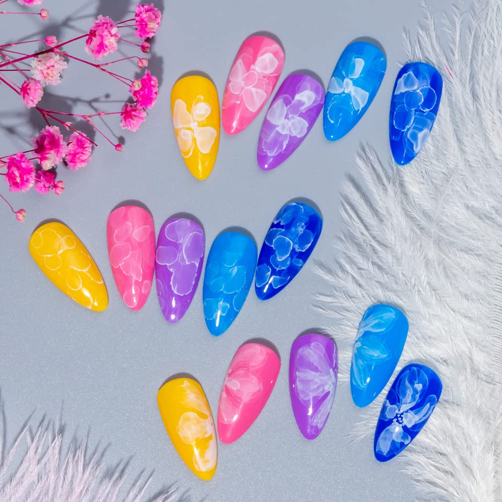White Blooming Ink Nail Polish Marble Watercolor Ink Nail Painting Nail Blossom Flower Nail Art Design Manicure DIY Nail Design At Home 10ML(0.33FL OZ) - Image 6