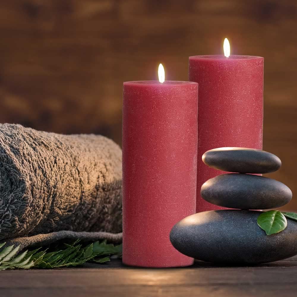 Set of 6 Cranberry 3" x 6" Dripless Unscented Mottled Pillar Candles for Home Decor - Image 4