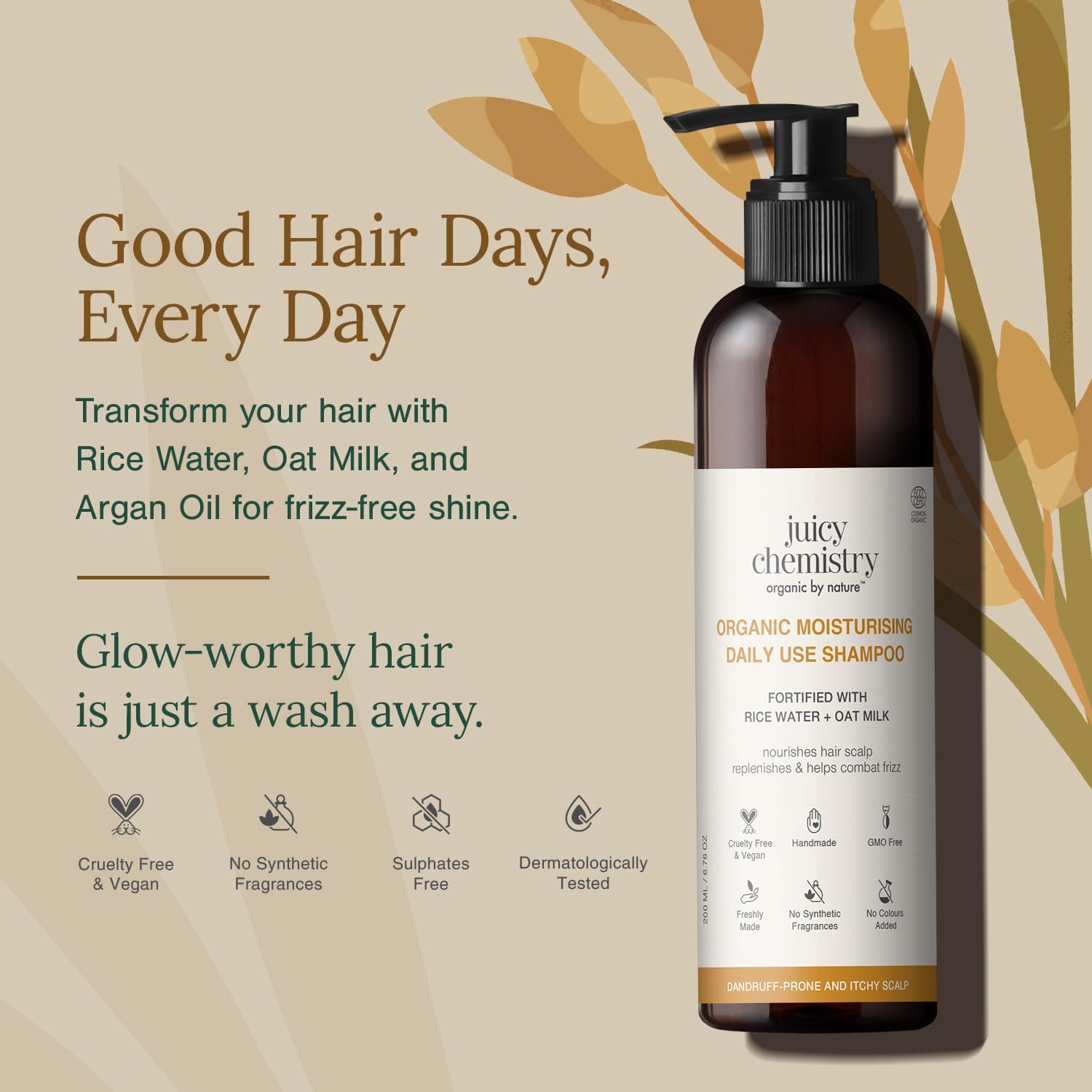 Juicy Chemistry 200ml Dry Hair Moisturising Shampoo Rice Water Oat Milk Vegan Cruelty-Free - Image 4