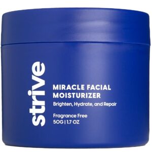 Strive Miracle Facial Moisturizer for Men, Clinical Strength Brightening Mens Skin Care with 4% Niacinamide+, Hyaluronic Acid & Ceramides, Anti-aging, Hydrating, All Skin Types, Fragrance Free - 50g