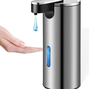 Automatic Soap Dispenser, 13.5oz/400ml Stainless Steel Touchless Soap Dispenser Liquid, 3 Levels Adjustable Infrared Sensor Free Hand Electric Dish Dispenser for Bathroom,Kitchen,Hotel