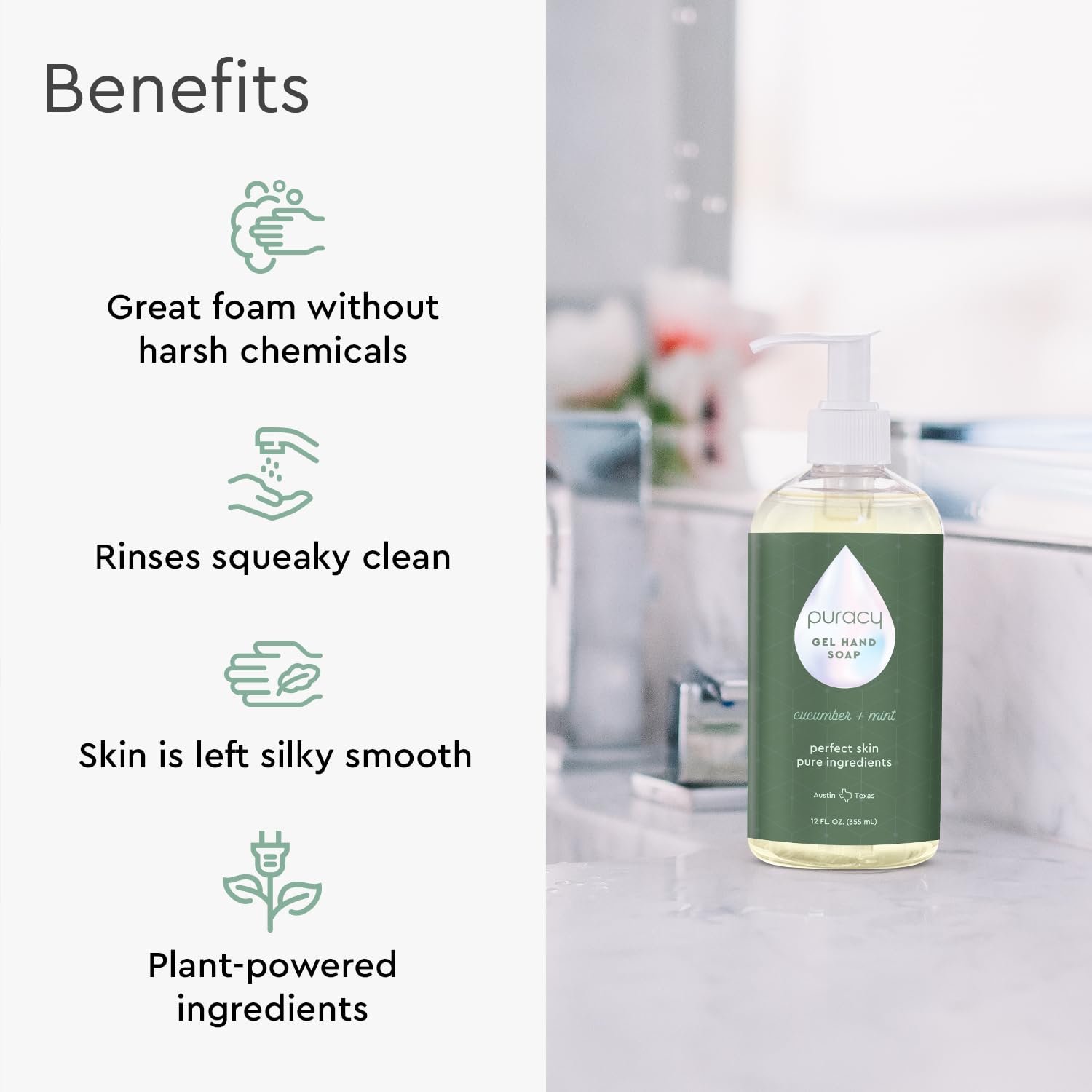 Puracy Organic Hand Soap, For the Professional Hand Washers We've All Become, Moisturizing Natural Gel Hand Wash Soap, Liquid Hand Soap Refills for Soft Skin 12 fl.oz, Cucumber & Mint - Image 3