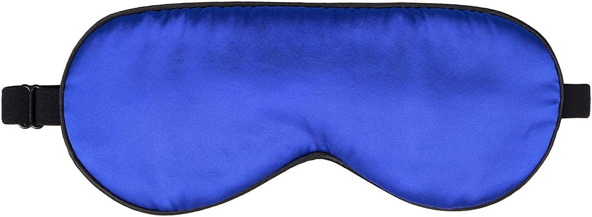100% Mulberry Silk Sleep Mask Blackout, Cute Natural Sleeping Mask with Adjustable Elastic Strap, Satin Eye Cover for Men Women Adults (Blue)