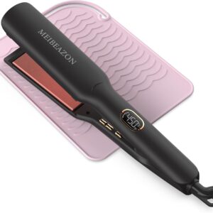 Flat Iron Hair Straightener – 1.7”Wide Ceramic Plate with Negative Ionic Technology, Digital Temp Control & Dual Voltage for Curly/Thick/Coily Hair