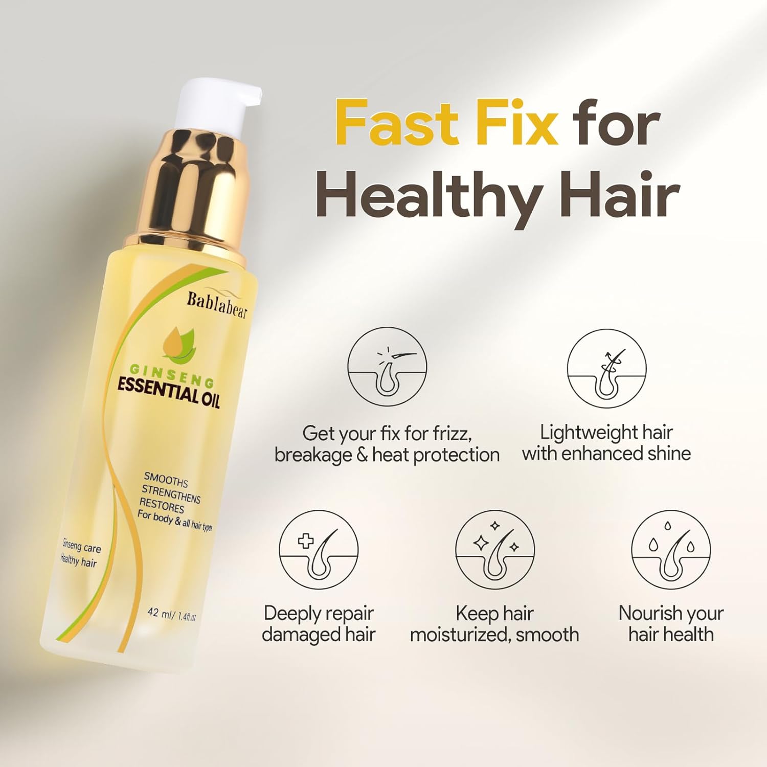 Essential Hair Oil for Dry Damaged Hair, Styling Oil for Hair Treatment, Nourishing, Smooth & Shine, Heat Protectant, Adds Hair Shine and Smooths Split Ends, 42ml - Image 2