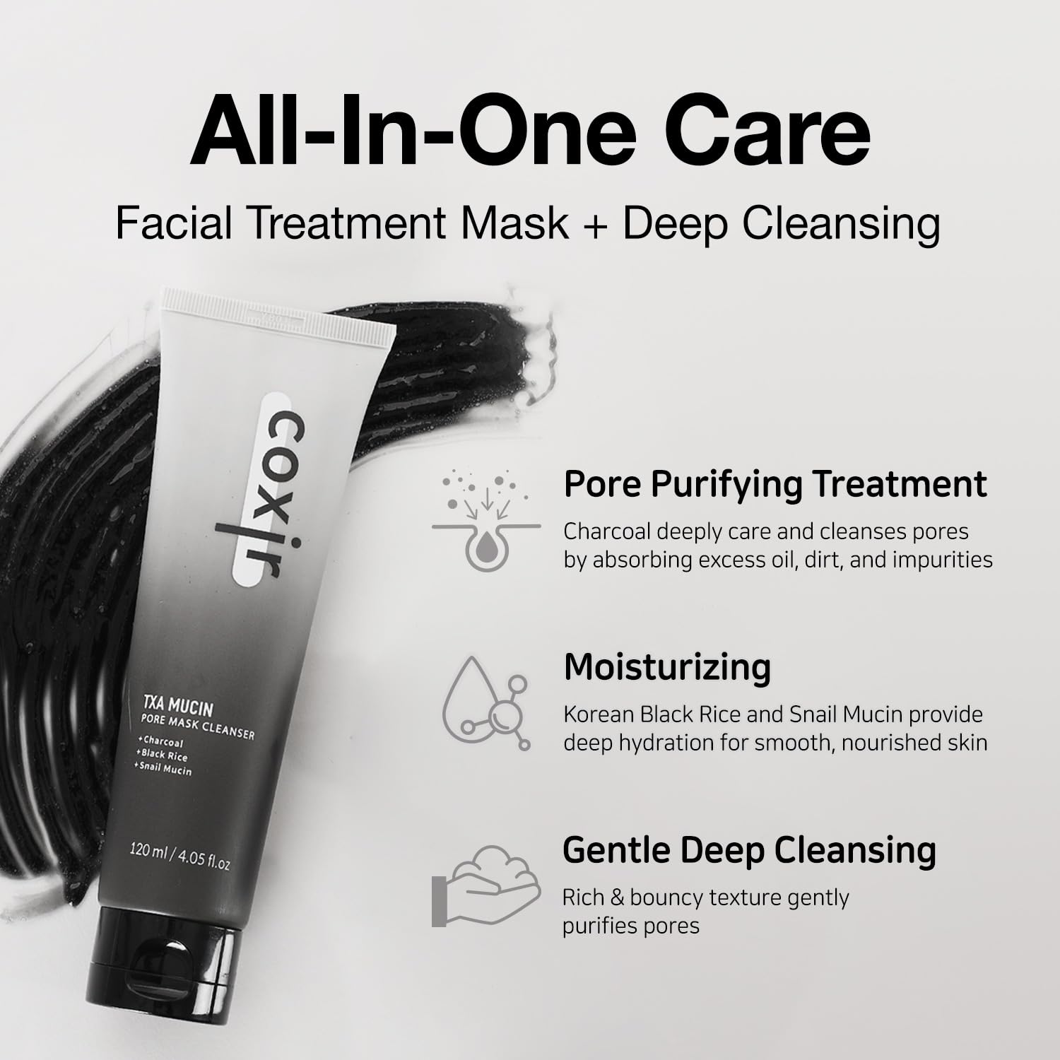 Coxir TXA Mucin Pore Mask Cleanser Foam Wash Charcoal Tranexamic Acid 120ml New - Image 5
