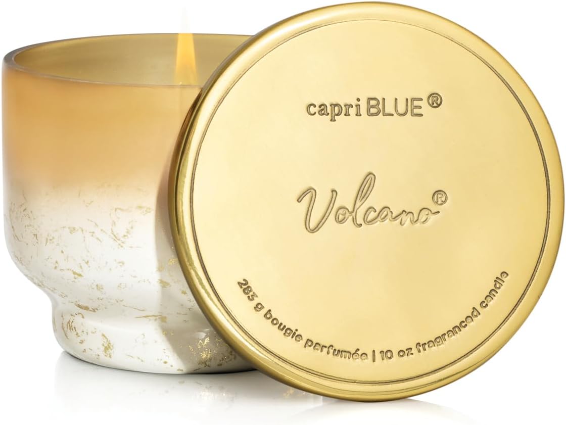 Capri Blue Volcano Scented Candles for Home - Glimmer Inverted Jar Candles - Long Lasting Candles - Soy Candles - Holiday Candles with White & Gold Ombre Glass Candle Holder (10 oz), CB-626-VOL-R