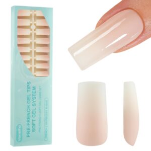 Vansiho Ombre Gel Nail Tips, 150Pcs Peach Gradient Long Square Press on Nails, Soft Gel Nails False Nail, Acrylic Fake Nails for Nail Art DIY 15 Sizes