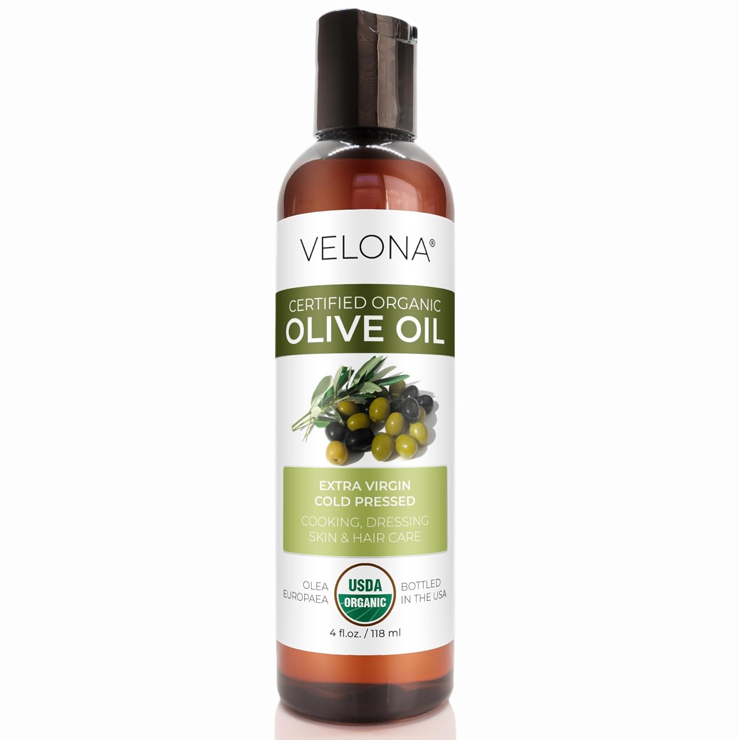 Velona USDA Certified Organic Olive Oil - 4 Fl Oz | 100% Pure and Natural Carrier Oil | Extra Virgin, Unrefined, Cold Pressed