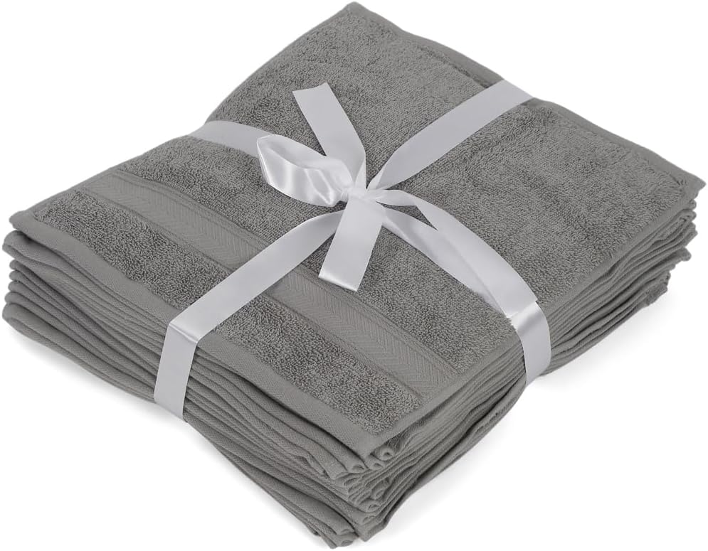 Casa Lino 24-Pack 100% Cotton Face Towels and Body Wash Cloths, Silver Grey, 12x12 Inch - Image 7