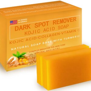 Kojic-Acid-Soap, 2Pack Turmeric Soap for Dark spots with Vitamin C, Vitamin E,Retinol, Collagen, Turmeric - Original,Olive Oil,Hyaluronic Acid for Reduces Dark Spots