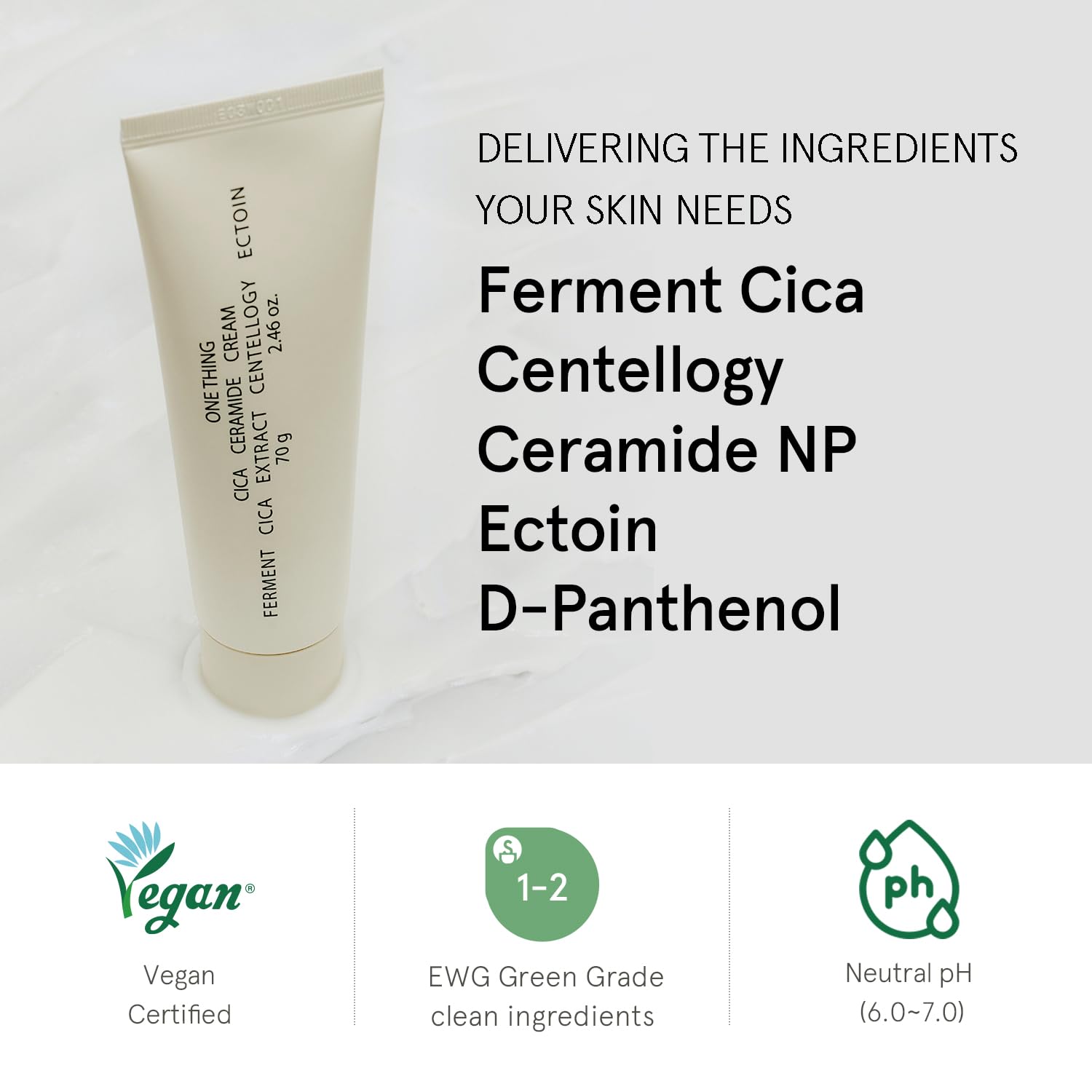 ONE THING Cica Ceramide Cream 2.47 Oz | Centella Asiatica Soothing Calming Hydrating Facial Moisturizer for All, Dry Combination Sensitive Skin, Barrier Repair Strengthening | Vegan Korean Skincare - Image 3