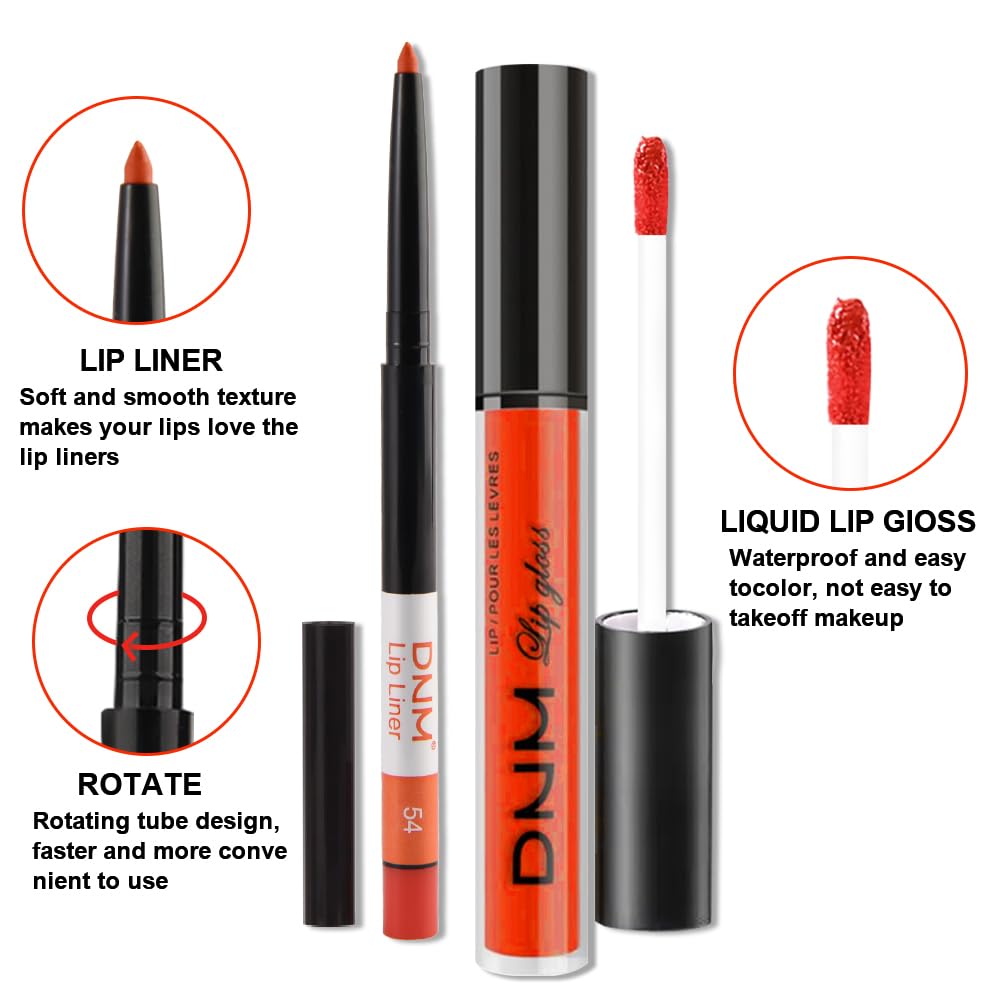 evpct 2Pcs Orange Light Fire Red Matte Liquid Lipstick Lip Gloss Stain and Retractable Lip Liner Makeup Set for Women Long Lasting Waterproof 24 Hours Lipstick labial mate larga duracion 24 54# - Image 4
