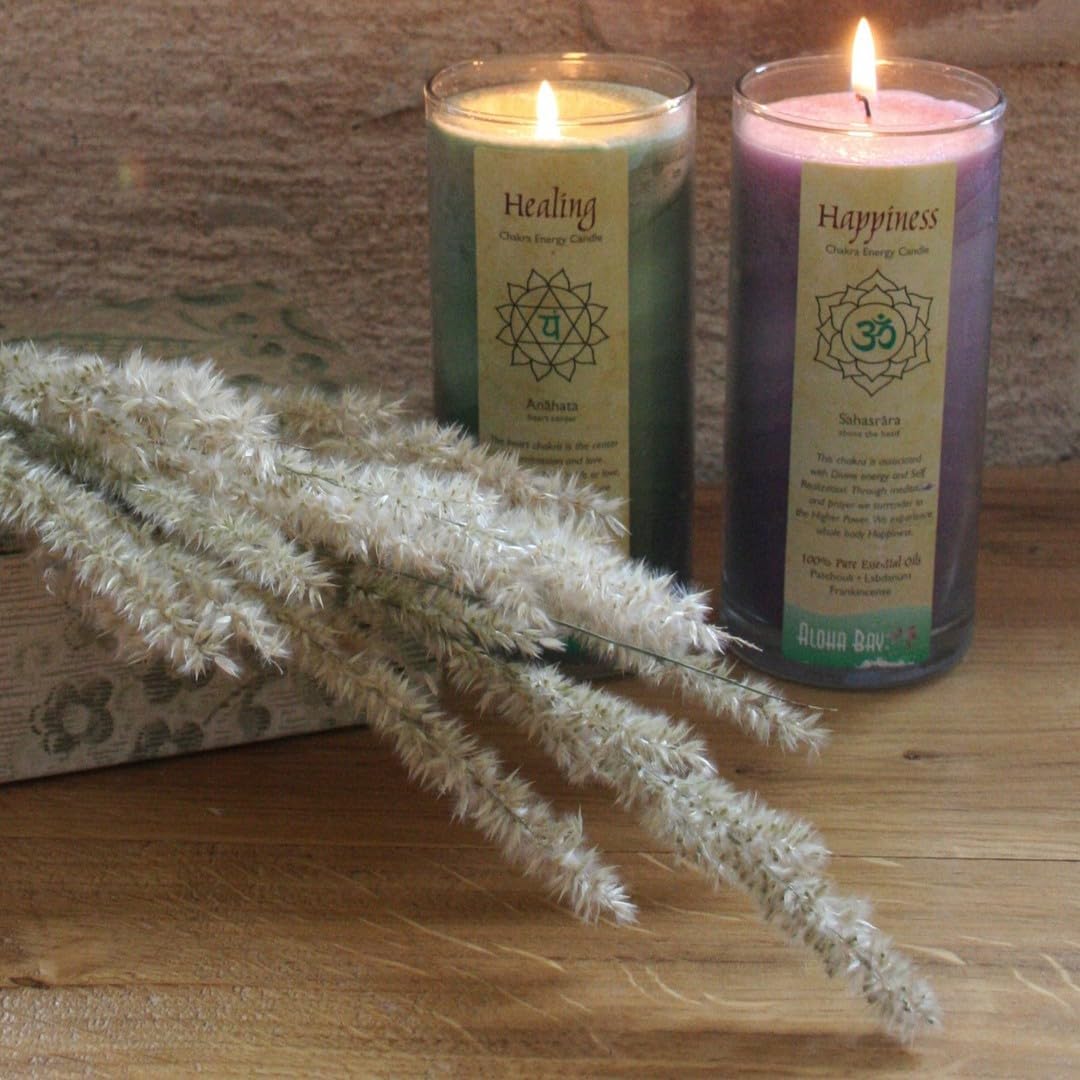 Premium Scented Candle Hand Made Chakra Energy Jar | 11 Oz Jar | Happiness, Sahasrara| Yoga, Prayer & Meditation Candle | Long Burn 60 Hours | Essent.Oils Patchouli, Labdanum, Frankincense | Aloha Bay - Image 7