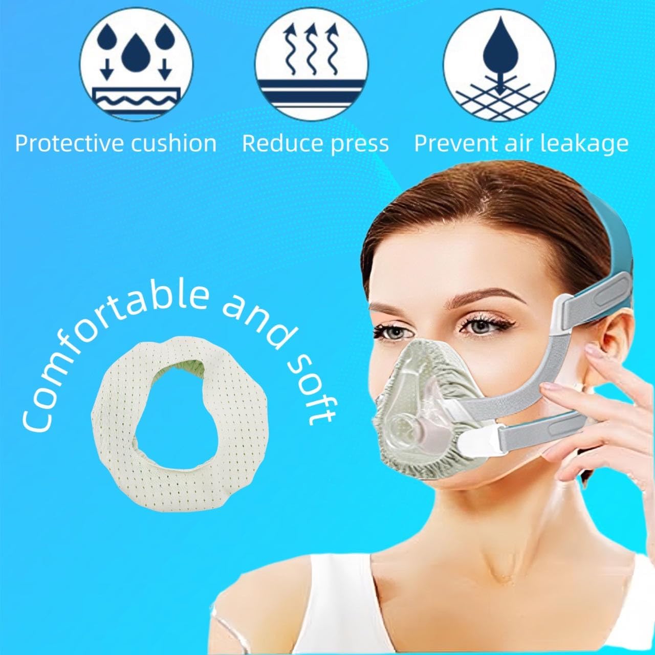 4 Pack CPAP' Mask Liners, Covers for Seal CPAP' Mask Cushion Comfort Silky CPAP' Mask Covers One Size Compatible with Most Full Face CPAP' Masks,Improve The Comfort of Wearing The Mask (Grey) - Image 2