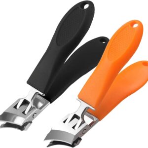 2PCS Wide Jaw Opening Anti-Splash Slanted Nail Clipper, Nail Clippers for Ingrown Nails Thick Toenails, Long Handle No Splash Nail Trimmer, Toenail Clippers for Women and Men (Orange & Black)