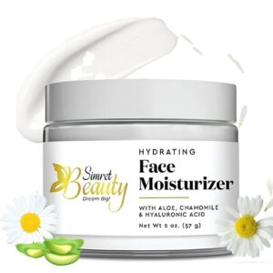Hydrating Face Moisturizer - Daily Face Cream with Hyaluronic Acid, Vitamin E & C, Chamomile & Aloe for Oily, Acne-Prone, and Sensitive Skin - Vegan, Cruelty-Free, 2 oz