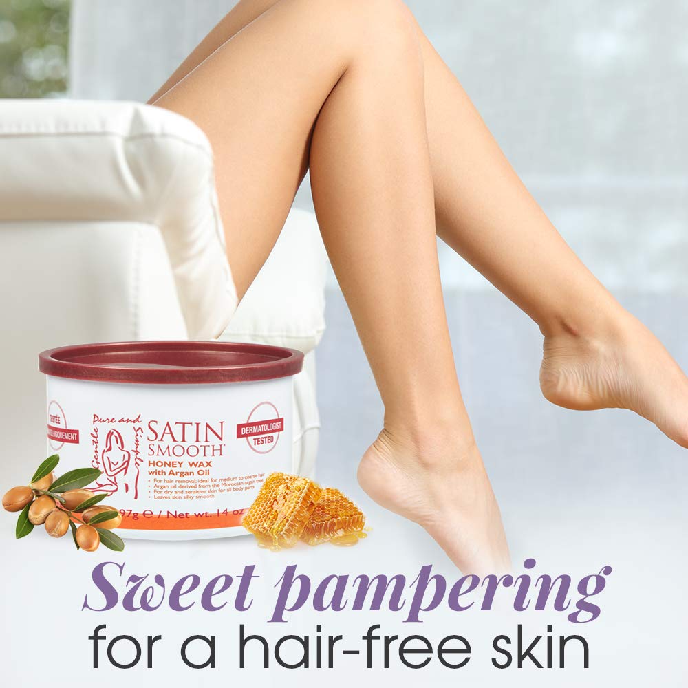 Satin Smooth Honey Hair Removal Wax with Argan Oil for Sensitive Skin 14oz - Image 5