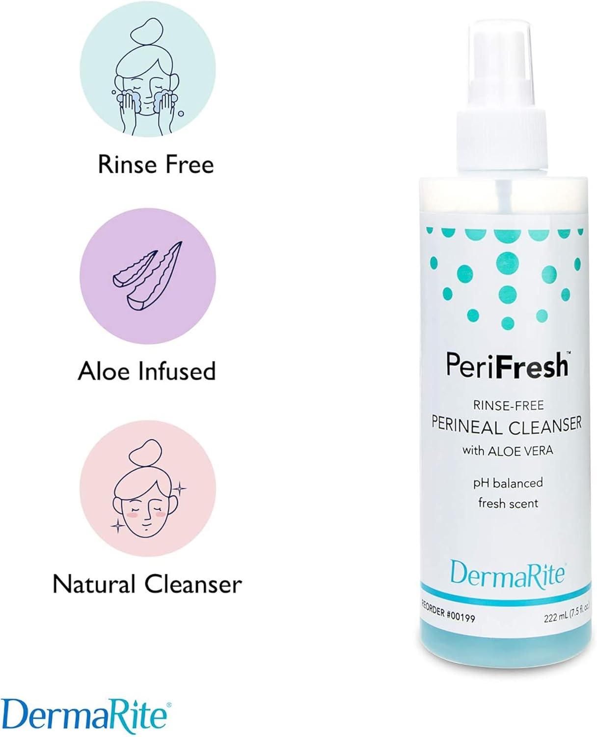 DermaRite PeriFresh Rinse-Free Perineal Cleanser with Aloe Vera, pH-Balanced, 7.5 oz Bottle - Image 2