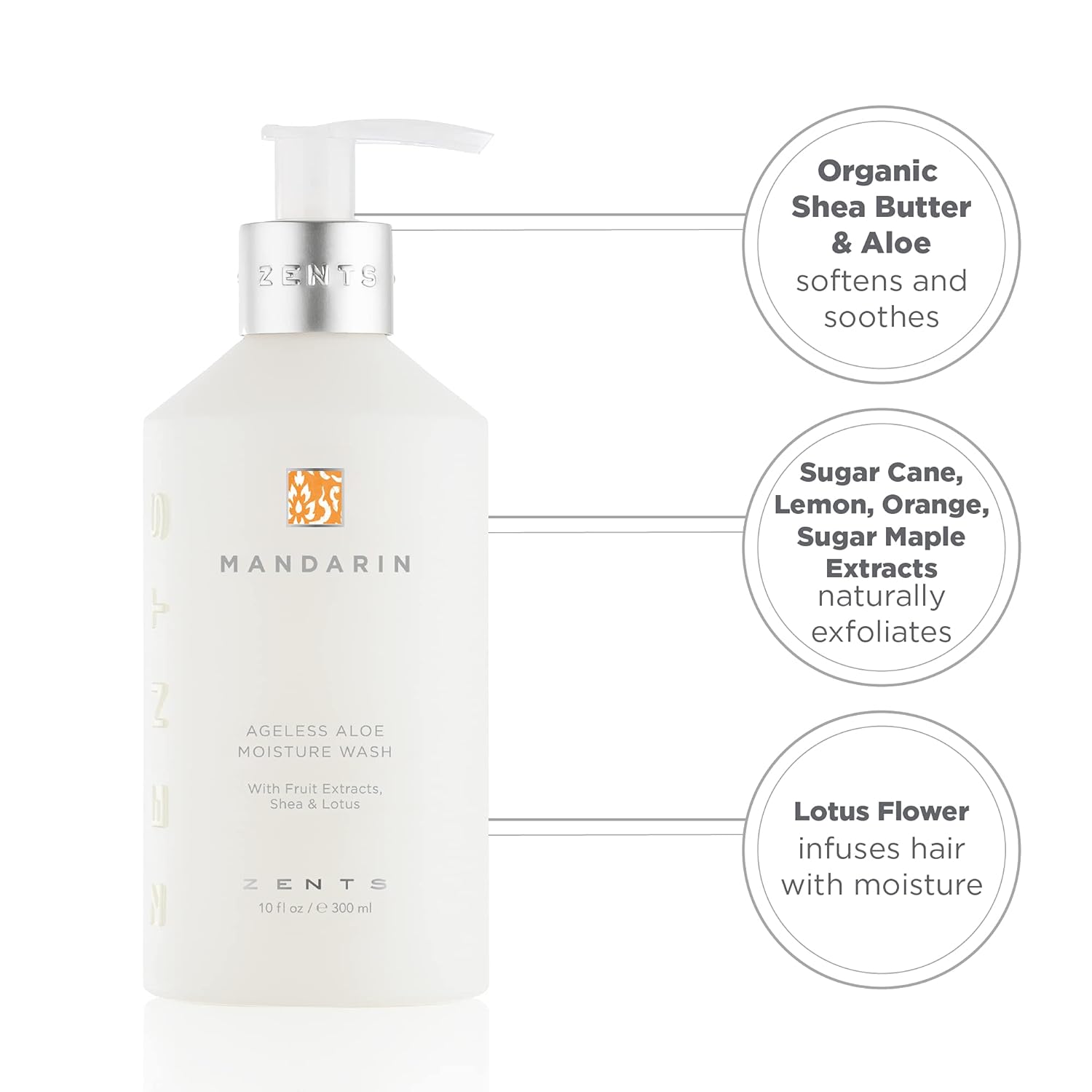 Zents Hand & Body Wash (Mandarin Fragrance) | Hydrating Anti-Aging Cleanser with Organic Shea Butter & Aloe for Dry Skin | Gentle & Nourishing | 10 fl oz - Image 6