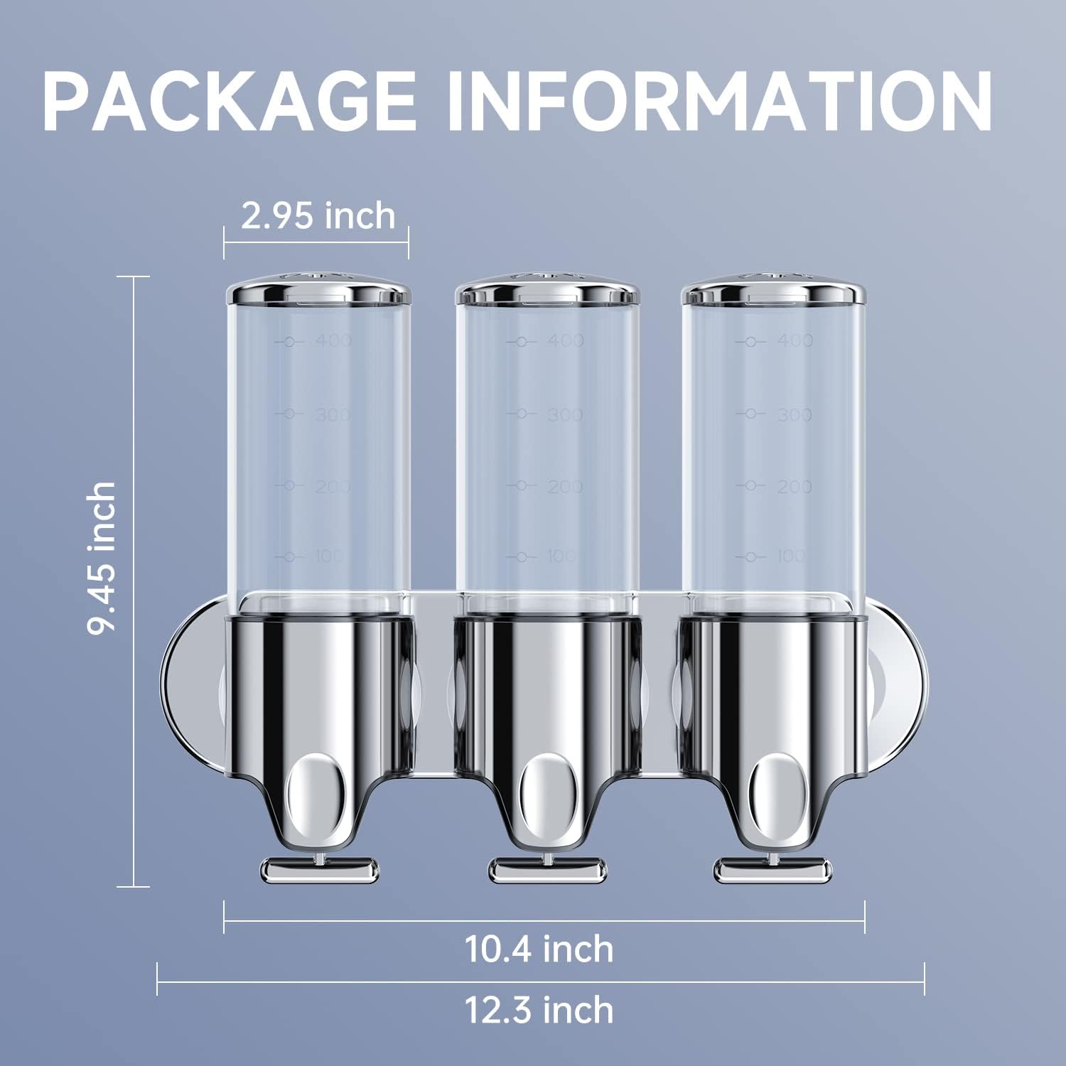 3-in-1 Wall Mounted Shampoo and Conditioner Pump Dispenser, 17.6 oz Capacity - Image 2