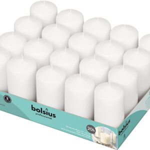 BOLSIUS Set of 20 White Pillar Candles - 2x4 inch Unscented Candle Set - Dripless Clean Burning Smokeless Dinner Candle - Perfect for Wedding Candles, Parties and Special Occasions