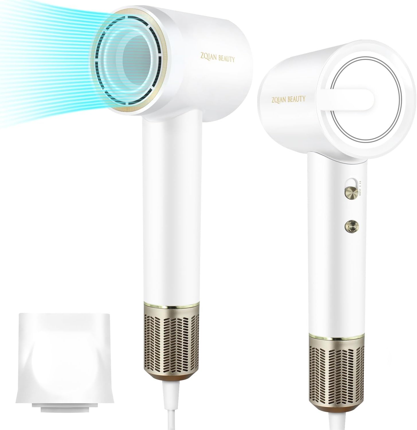 Hair Dryer, 200 Million Negative Ionic Hair Dryer, High-Speed Blow Dryer with 110,000 RPM Brushless Motor, Fast Drying Low Noise Hairdryer with Magnetic Concentrator Nozzle (White)