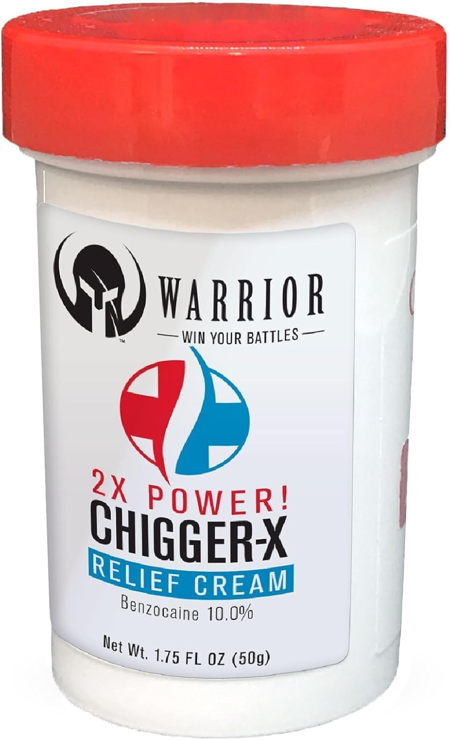 Warrior Chigger 2X Anti Itch Bug Relief Cream - Fast Acting Itch Relief Cream Formulated with 10% Benzocaine - Soothing Relief from Chiggers, Bees, Ticks, Fire Ants, and More (1.75 OZ)